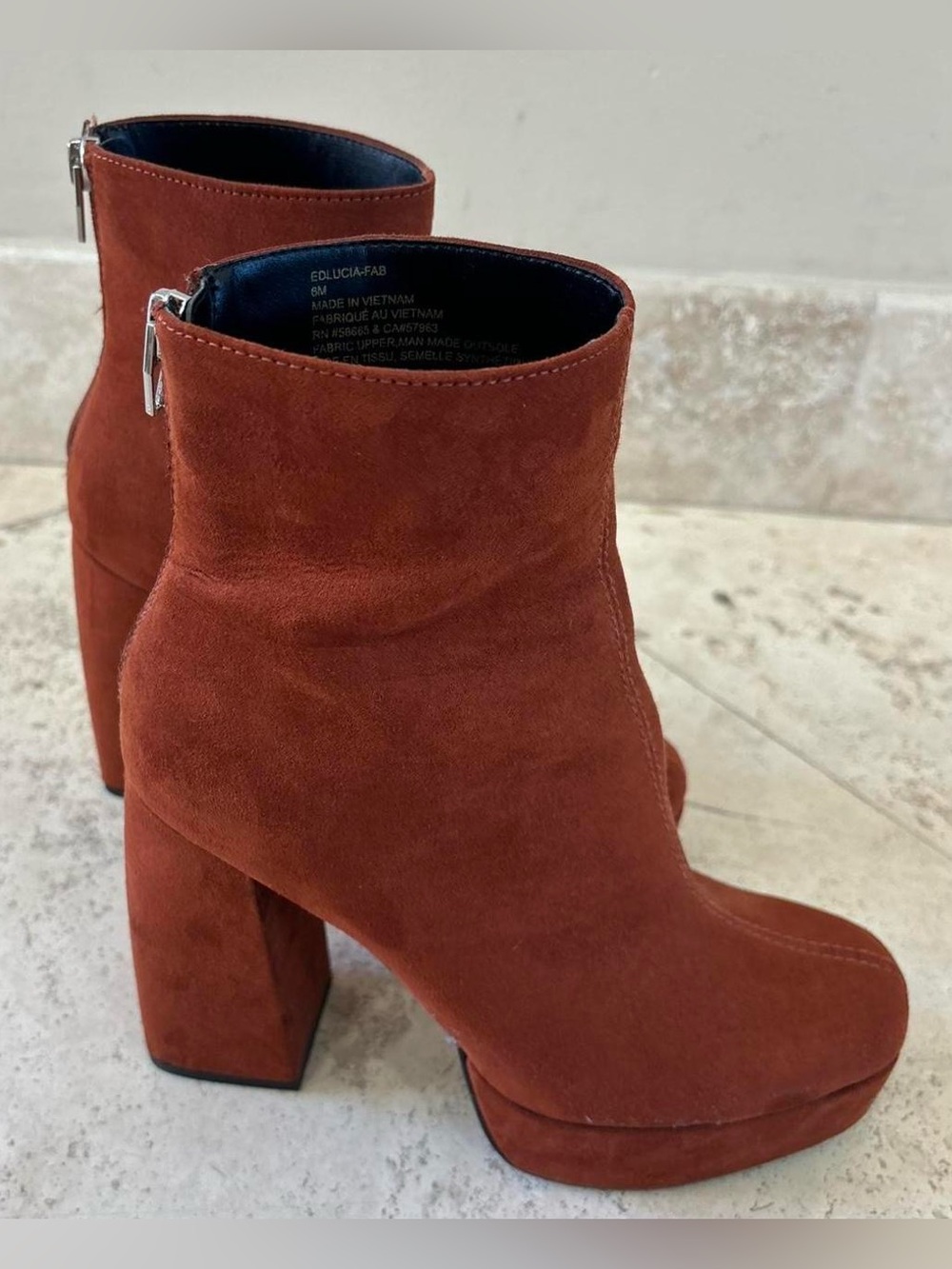 Suede Platform Ankle Boot - Rust